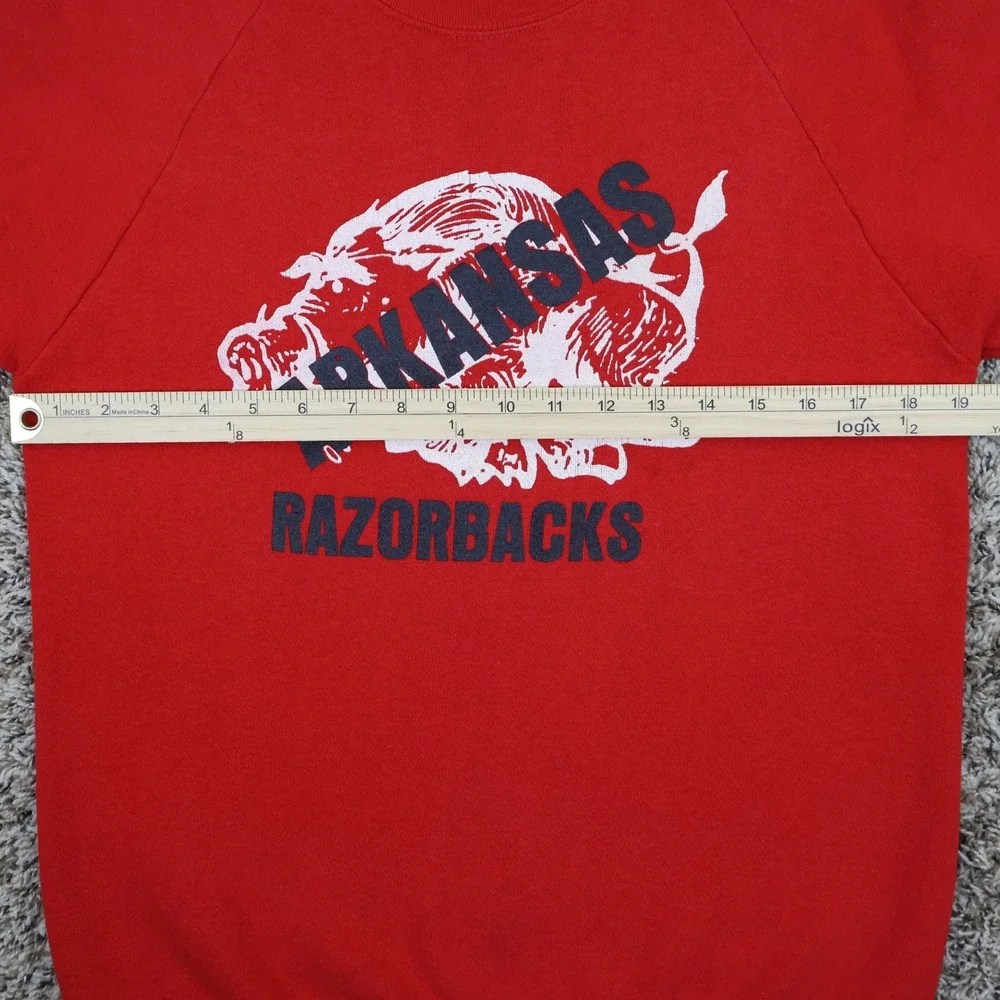 Vintage 80s Arkansas Razorbacks Sweatshirt Large Red Cotton Blend Raglan NCAA - Picture 11 of 14